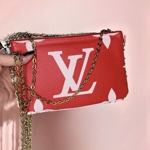 Louis Vuitton GIANT Monogram Red Pink Double Zip Pochette LIMITED EDITION Bag